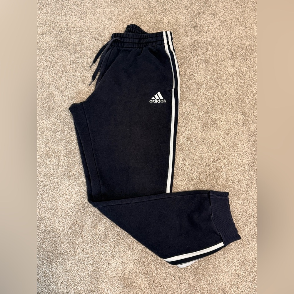 Adidas Navy Joggers with White Stripes Size M